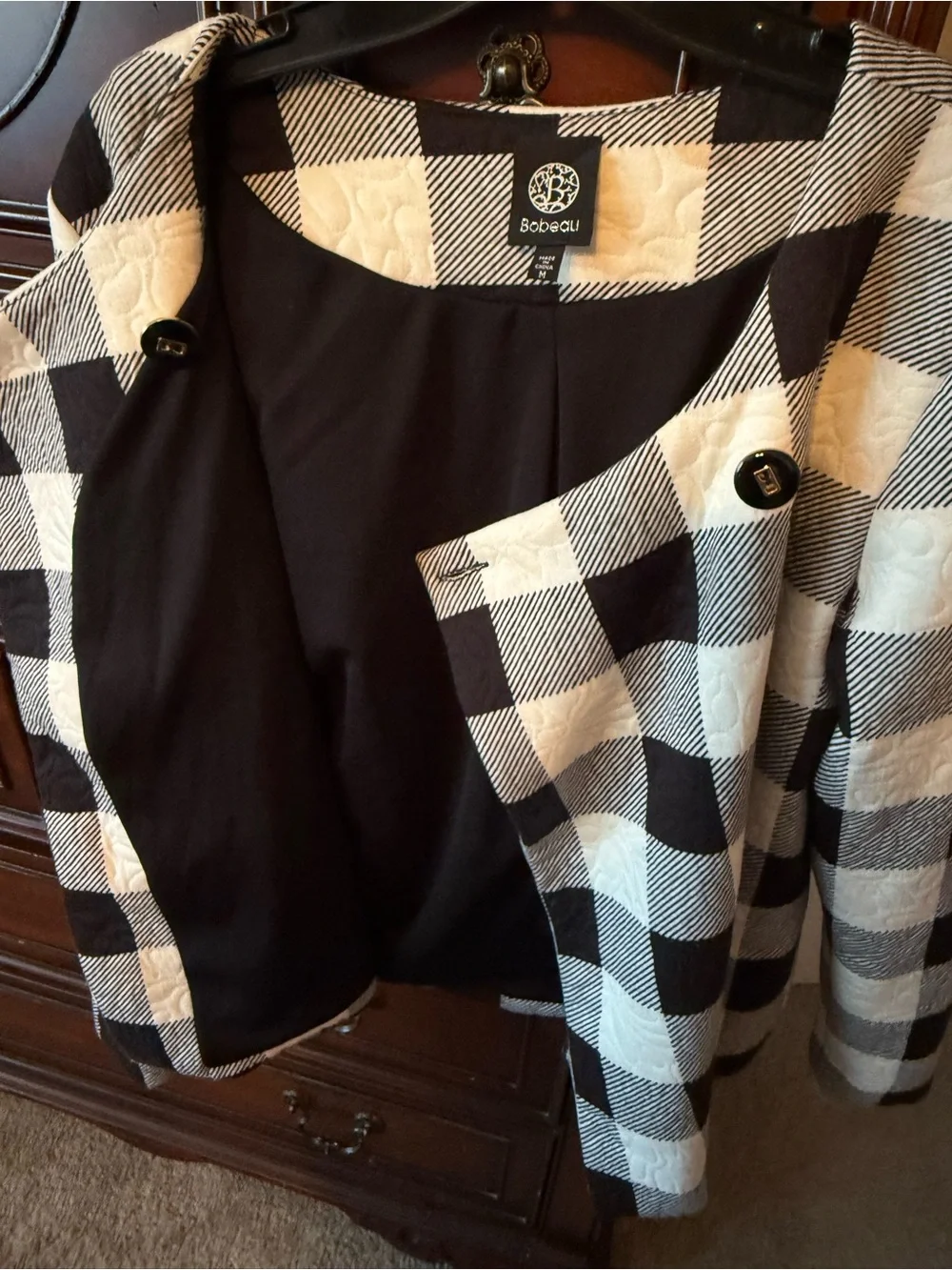 Bobeau Black & White Striped Quilted Short Jacket Size Med